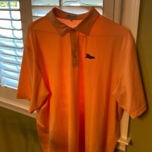 Peter Millar Summer Comfort XXL orange and white striped shirt.  Short sleeve.